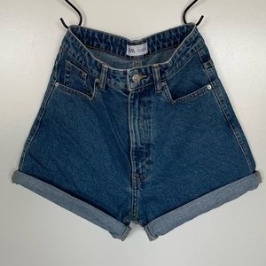 Zara high-waisted, blue jean cuffed shorts | size 2